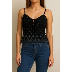 Aqua Blues Black Embroidered Y2K Mesh Cami Top Size M